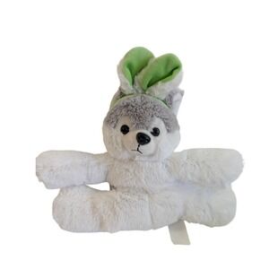 HugFun Husky Dog Plush with Green Bunny Ears Easter Grey White Stuffed Animal